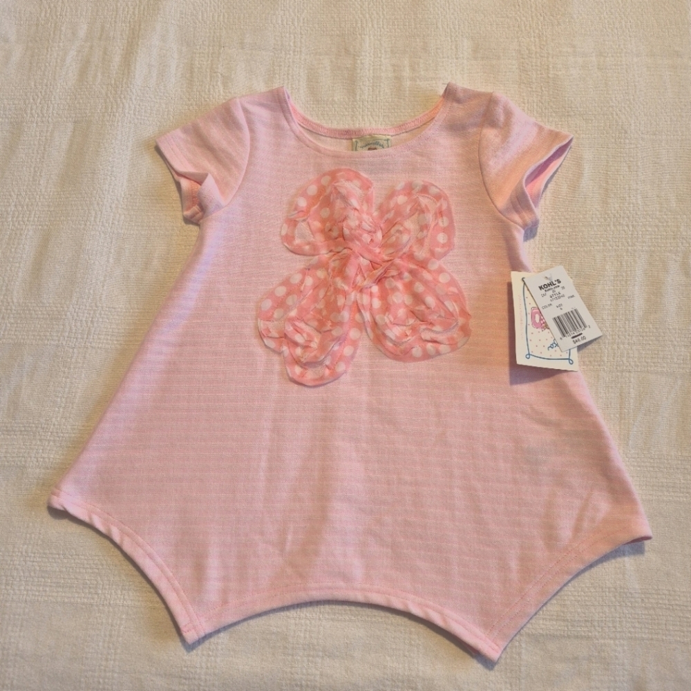 Marmellata girls size 6 pink short sleeve shirt with tulle flower design, NWT